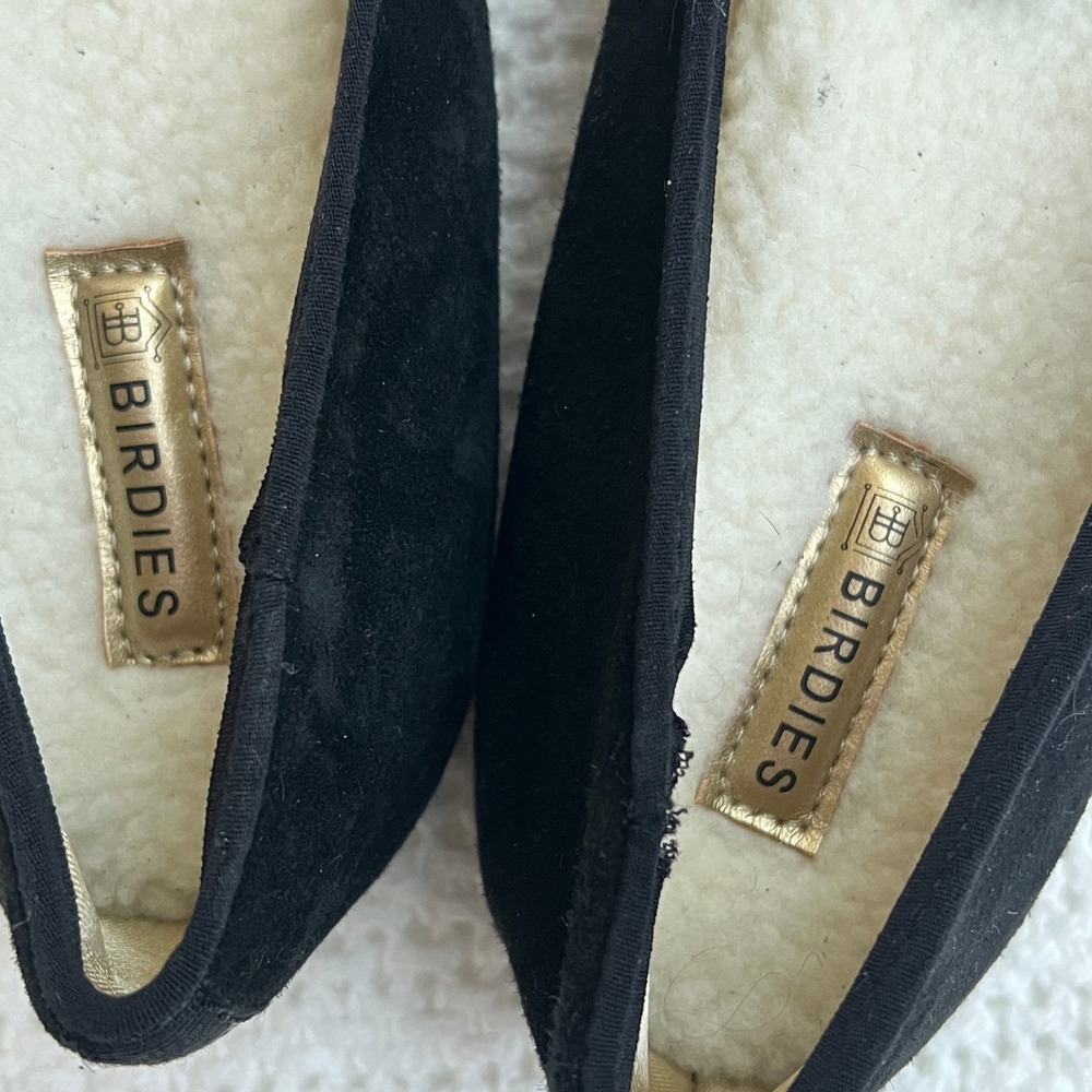Birdies Starling Slippers Black Cozy Suede Faux Fur Leopard Tassel Old Money 6 - Picture 8 of 10
